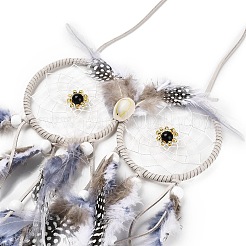 Owl Woven Web/Net with Feather Hanging Ornaments&nbsp;HJEW-G025-05