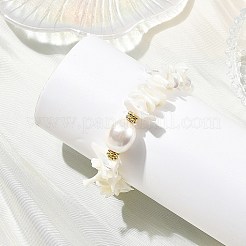 Ocean Oval Shell Pearl & Natural Shell Chip Beaded Bracelets for Women&nbsp;BJEW-JB14396
