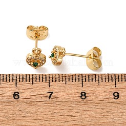Brass Micro Pave Cubic Zirconia Heart Stud Earrings&nbsp;EJEW-K267-31G