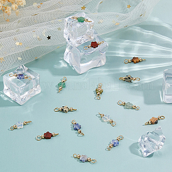 42Pcs 7 Styles Opalite & Natural Picture Jaspe & Blue Spot Jasper & Dalmatian Jasper & Unakite & Green Strawberry Quartz & Red Jasper Flower Connector Charms&nbsp;PALLOY-FH00163