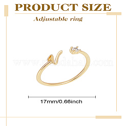1Pc Letter Brass Rhinestone Open Cuff Rings for Women&nbsp;AJEW-LP0004-47V-G