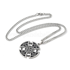 201 Stainless Steel Black Enamel Viking Kont Cross Pendant Necklaces&nbsp;NJEW-H065-12P