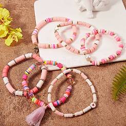 8Pcs 8 Style Love Word Polymer Clay Heishi Beaded Stretch Bracelets Set for Teen Girl Women&nbsp;BJEW-SZ0001-79