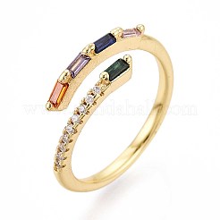Brass Micro Pave Cubic Zirconia Cuff Rings for Women&nbsp;KK-T071-79G