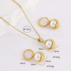 Round 304 Stainless Steel Hoop Earrings & Pendant Necklaces Sets&nbsp;LS-BA0811-3