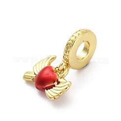 Brass Red Enamel European Dangle Charms&nbsp;KK-U066-22A-G