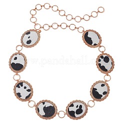 Alloy with Imitation Leather Cow Print Oval Link Chain Waist Belly Chains for Women&nbsp;FS-WGD408C-02