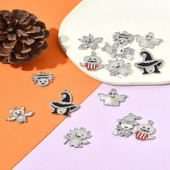 14Pcs 7 Styles Halloween Theme Rack Plating Luminous Alloy Enamel Pendants&nbsp;ENAM-FS0002-10P