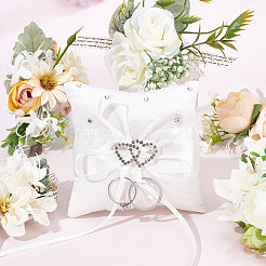 Tribute Silk Wedding Ring Pillow with Polyester Ribbon and Alloy Heart&nbsp;DIY-WH0325-48A