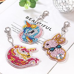 Acrylic Diamond Unicorn & Rabbit Pendant Keychain Kits&nbsp;PW-WG80048-01