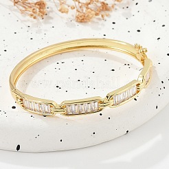Brass Micro Pave Clear Cubic Zirconia Hinged Bangles for Women&nbsp;BJEW-K274-06G
