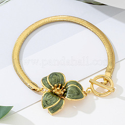 Summer Beach Alloy Yellow Green Enamel Flower Flat Snake Chain Anklets for Women&nbsp;FS-WGA3212-01