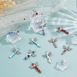 30Pcs 5 Styles Dragonfly Natural Sodalite & Maifanite & Pink Zebra Jasper & Red Jasper & Dyed Magnesite Beaded Pendants&nbsp;PALLOY-FH00164