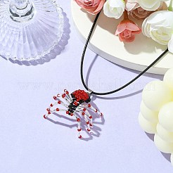 Braided Glass Seed Bead Spider Pendant Necklaces&nbsp;NJEW-MZ00036