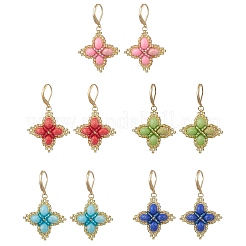 Clover Glass Seed & Synthetic Imperial Jasper Woven Leverback Earrings&nbsp;EJEW-MZ00658