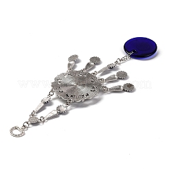 Blue Flat Round with Evil Eye Lampwork Pendant Decoration&nbsp;HJEW-Z005-02AS