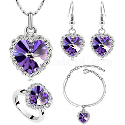 Heart Alloy with Crystal Pendant Necklace & Dangle Earring & Charm Bracelet & Ring&nbsp;FS-WGCCC64-02