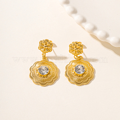 Brass Clear Cubic Zirconia Flower Dangle Stud Earrings&nbsp;RG2697