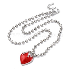 Brass Red Enamel Strawberry Pendant Ball Chain Necklaces&nbsp;NJEW-Z059-02P