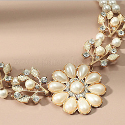Alloy Crystal Rhinestone Flower Pendant Round Imitation Pearl Double Layer Necklaces for Women&nbsp;FS-WG4730C-01