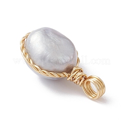 Natural Cultured Freshwater Pearl Copper Wire Wrapped Pendants&nbsp;PALLOY-JF02201-03