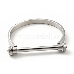 Non-Tarnish 304 Stainless Steel D Shape Bar Screw Bangle&nbsp;BJEW-G636-04B-P