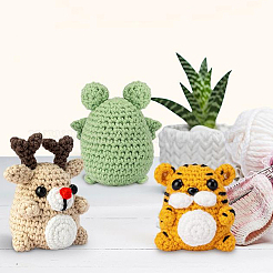1 Set Elk/Tiger/Frog DIY Knitting Kits for Beginners&nbsp;DIY-SC0026-48