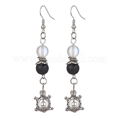 5 Pairs 5 Styles Natural Lava Rock Round Beaded Dangle Earrings&nbsp;EJEW-JE05476-S