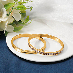 2Pcs 6MM Egg Shaped 201 Stainless Steel Grooved Hinged Bangles&nbsp;STAS-SC0021-30G