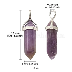 2Pcs Natural Amethyst Double Terminated Pointed Pendants&nbsp;G-YW0002-05B