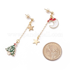 Christmas Tree & Moon Alloy Enamel Dangle Stud Earrings&nbsp;EJEW-TA00096