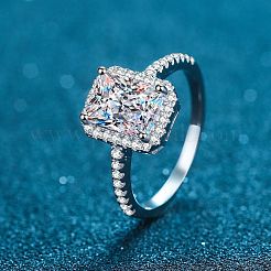 Rhodium Plated 925 Sterling Silver Micro Pave 5x7mm Emerald Cubic Zirconia Finger Rings for Women&nbsp;WG8E258-85