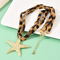 Ocean Alloy Starfish Pendant 2-Strand Leopard Print Polyester Cord Necklaces for Women&nbsp;NJEW-A066-06G
