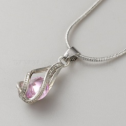 Teardrop Brass & Cubic Zirconia Pendant Necklaces & Hoop Earrings Jewelry Set for Women&nbsp;SJEW-WH0008-05P-01
