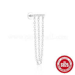 Rectangle 925 Sterling Silver Micro Pave Clear Cubic Zirconia Cartilage Earrings with Tassel Chains&nbsp;FS-WGA2317-08