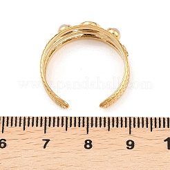 Natural Rose Quartz and Flat Round Open Cuff Ring&nbsp;RJEW-B039-02G-09-01