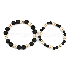 2Pcs Natural Lava Rock & Synthetic Turquoise Beads Stretch Bracelets for Men Women&nbsp;BJEW-JB12131