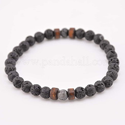 Natural Lava Rock Round Beads Stretch Stretch for Men Women&nbsp;AE5007