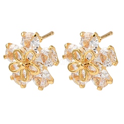 Brass Cubic Zirconia Stud Earrings for Women&nbsp;EJEW-F418-11G