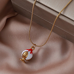 Christmas 304 Stainless Steel Enamel Apple Pendant Necklaces for Women&nbsp;TR7929