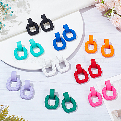 9 Pairs 9 Colors Acrylic Twist Rectangle Dangle Stud Earrings with Sterling Silver Pins for Women&nbsp;EJEW-AN0004-05