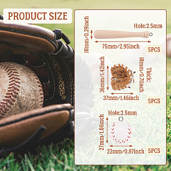 15Pcs 3 Style PU Leather & Theaceae Wood Baseball Exercise Pendants&nbsp;FIND-TA0001-65