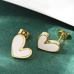 Natural Shell Heart Stud Earrings&nbsp;EJEW-K251-09G