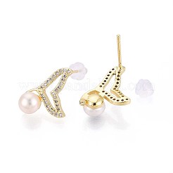 Brass Natural Pearl Stud Earrings&nbsp;PEAR-N020-08I