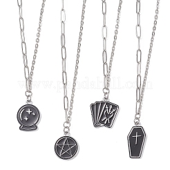 Alloy Enamel Black Pendant 304 Stainless Steel Cable Chain Necklaces for Women&nbsp;NJEW-JN05636