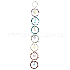 Wire Wrapped Chakra Natural Gemstone Chips Ring Hanging Ornaments&nbsp;HJEW-JM02620