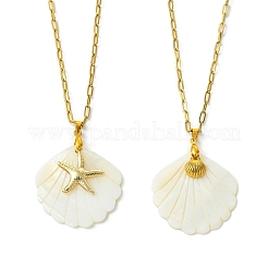 2Pcs 2 Styles Natural Shell and 304 Stainless Steel Starfish and Shell Shape Pendant Paperclip Chain Necklaces for Women&nbsp;NJEW-JN06215