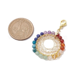 Copper Wire Wrapped 7 Chakra Natural Gemstone Ring Pendant Decorations&nbsp;HJEW-TA00208