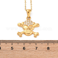 304 Stainless Steel Crystal Rhinestone Skull Pendant Necklaces&nbsp;NJEW-Z057-03B-G