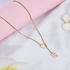 1Pc Letter & Heart Stainless Steel Lariat Necklaces for Women&nbsp;NJEW-LP0002-87G-E